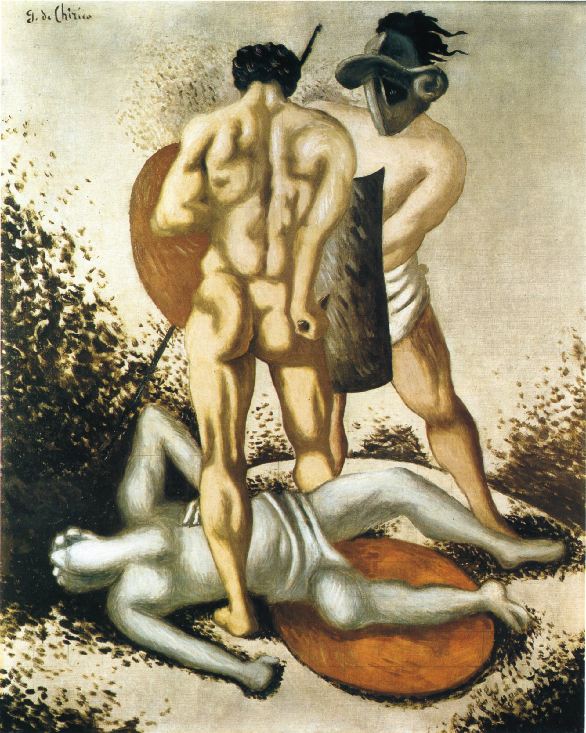Giorgio de Chirico Combattimento di gladiatori (Fin de combat), 1927 olio su tela 90 x 70 cm