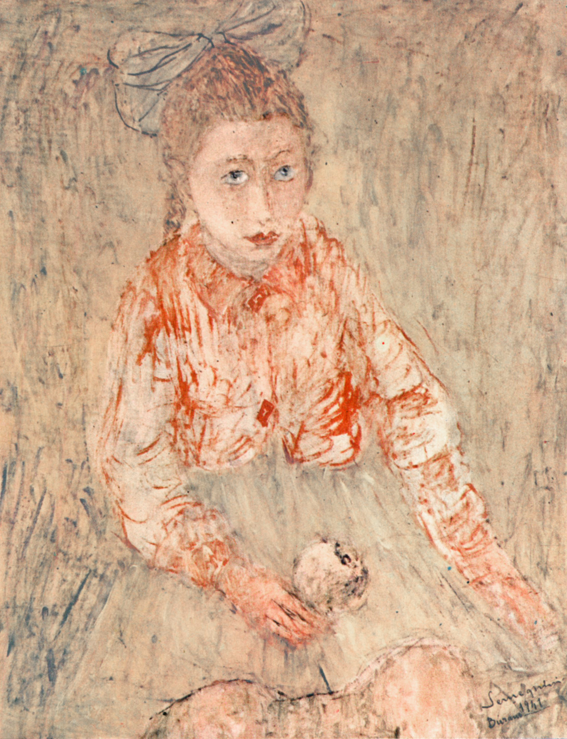 Pio Semeghini Bambina con giubbetto rosso, 1941 olio su compensato 60 x 45 cm
