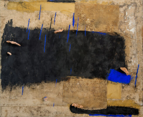 Marco Gastini - Nel buio echeggia, 2015-2016 tecnica mista, collage e terracotta su tela 172 x 198 x 14 cm