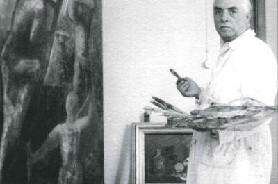 Carlo Carrà al lavoro nel suo studio