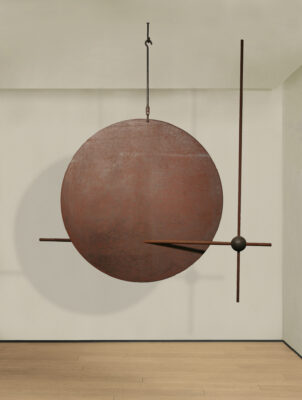 Eliseo Mattiacci - Collisione, 1995-1996 steel and iron poles 153 cm, 133 cm | disc 100 cm