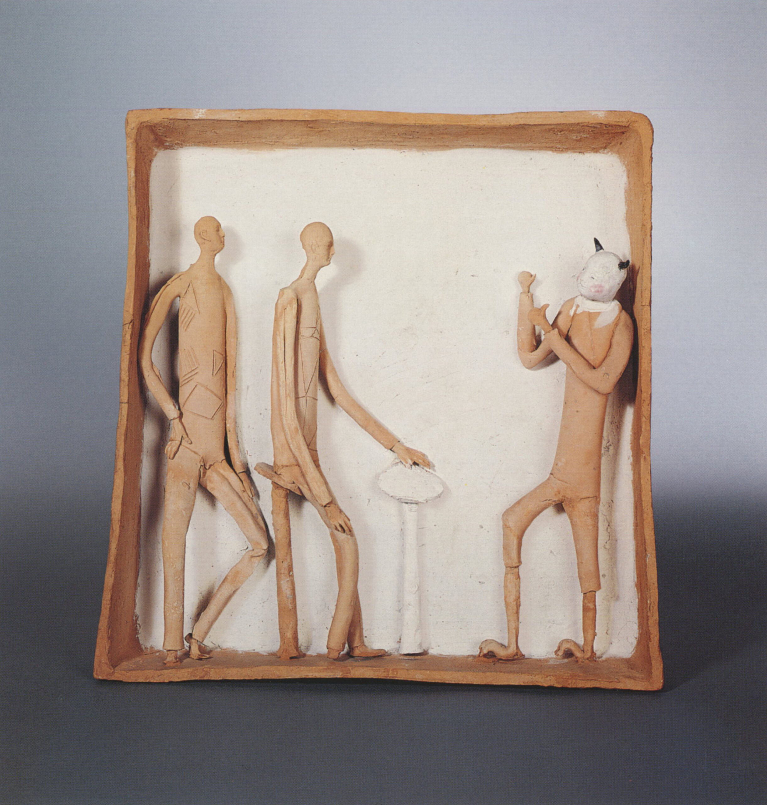 Fausto Melotti Il diavolo che tenta gli intellettuali, 1940 c. terracotta ingobbiata 51,5 x 50,8 x 12,2 cm