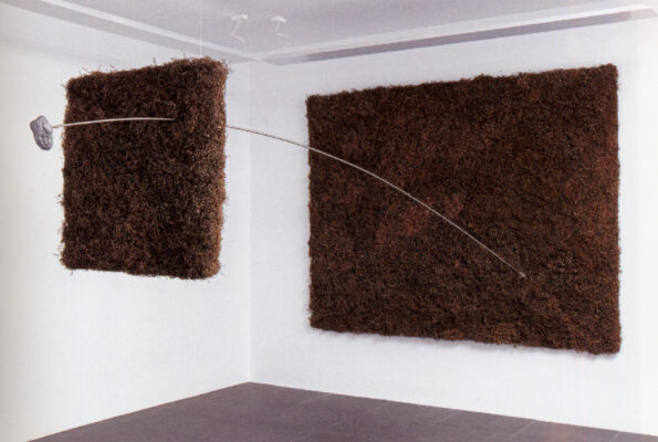 Eliseo Mattiacci - Spazi stratosferici, 1984 copper, aluminium and iron 200 x 258 + 110 x 100 + 8 x 15 x 9 cm