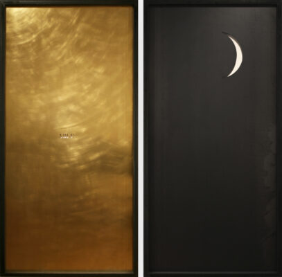 Eliseo Mattiacci - Sole e luna, 1976 ferro e ottone dittico 200,5 x 100 cm cad.