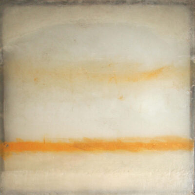 Gregorio Botta - Senza titolo, 2001 wax, paper and pigment on glass, iron  50 x 50 cm