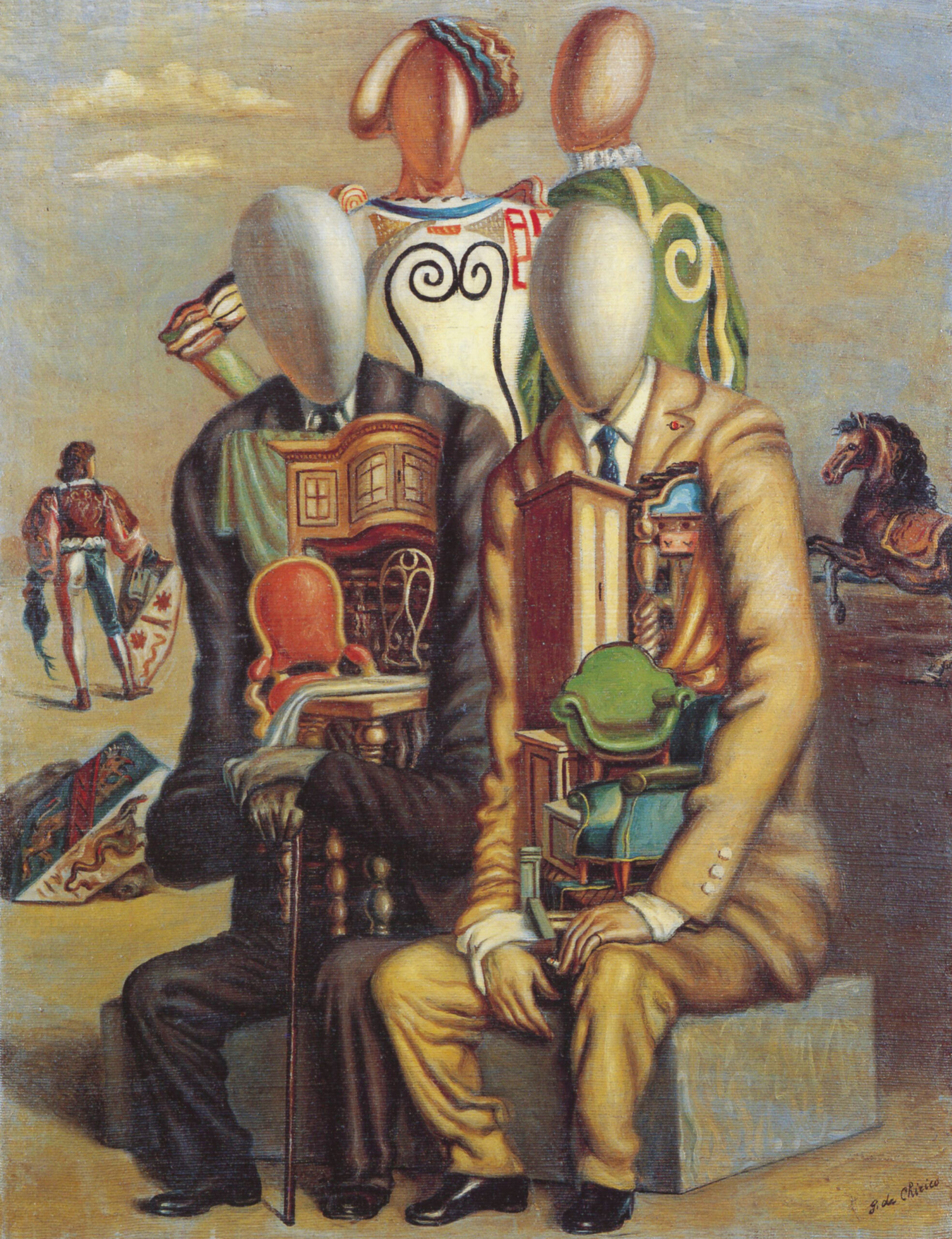 Giorgio de Chirico Nobili e borghesi, 1933 c. olio su tela da arazzo 115,5 x 88,3 cm
